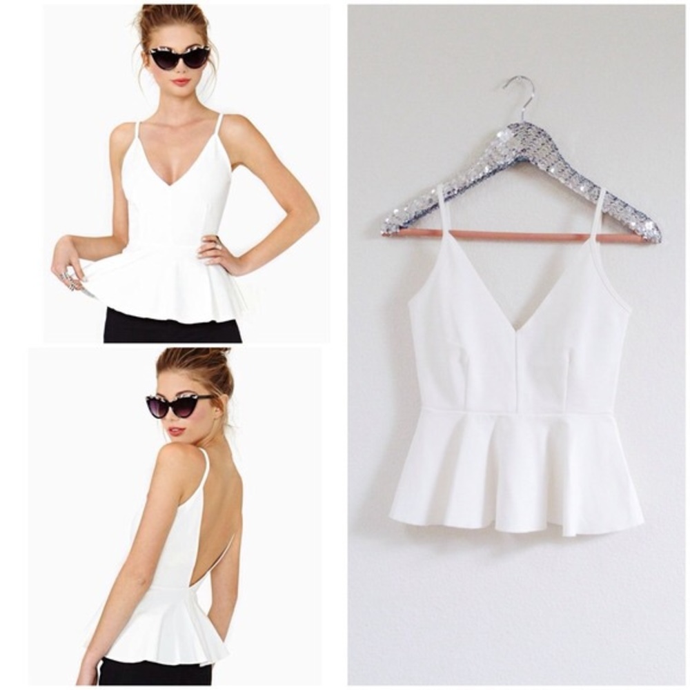 Nasty Gal Olivaceous White Peplum Top